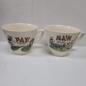 Pair of vintage Japan Maw and Paw Country Hillbilly coffee tea cups mugs large